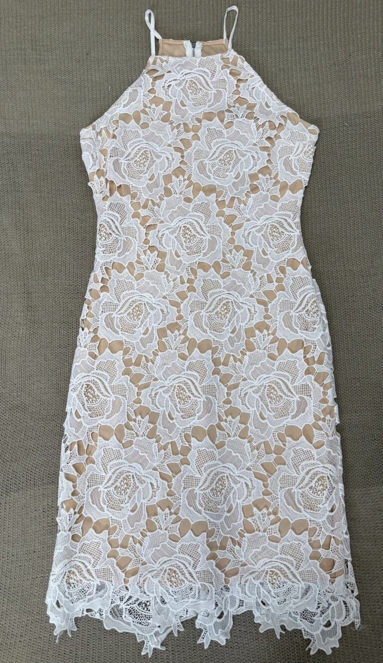 Lulu’s White Lace Floral Sheath Dress Strappy Sleeveless Bridal Wedding M